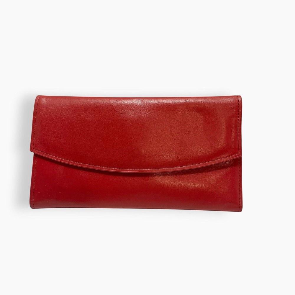 Vintage Buxton Red Leather‎ Trifold Wallet Zip Coin Purse Cowhide 55
